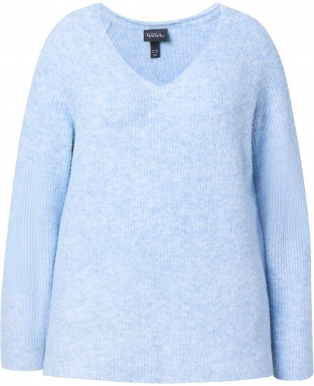 Ulla Popken Long Sleeve V-Neck Ribbed Knit Sweater Light Blue - Collegetröjor & hoodies - 