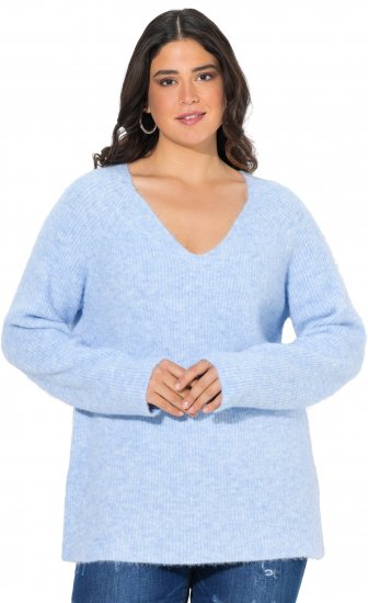 Ulla Popken Long Sleeve V-Neck Ribbed Knit Sweater Light Blue - Collegetröjor & hoodies - 