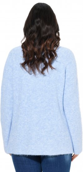 Ulla Popken Long Sleeve V-Neck Ribbed Knit Sweater Light Blue - Collegetröjor & hoodies - 