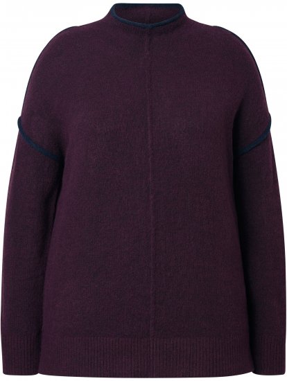 Ulla Popken Contrast Trim Long Sleeve Sweater Dark Ruby - Collegetröjor & hoodies - 