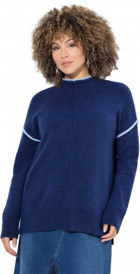 Ulla Popken Contrast Trim Long Sleeve Sweater Dark Blue - Collegetröjor & hoodies - 