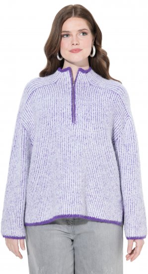 Ulla Popken Striped Knit Long Sleeve Troyer Collar Sweater Purple - Collegetröjor & hoodies - 