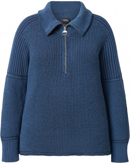 Ulla Popken Two-Tone Mixed Knit Troyer Collar Sweater Navy - Collegetröjor & hoodies - 