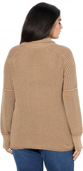 Ulla Popken Two-Tone Mixed Knit Troyer Collar Sweater Caramel - Collegetröjor & hoodies - 