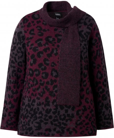 Ulla Popken Leopard Print Scarf Sweater Dark Ruby - Collegetröjor & hoodies - 