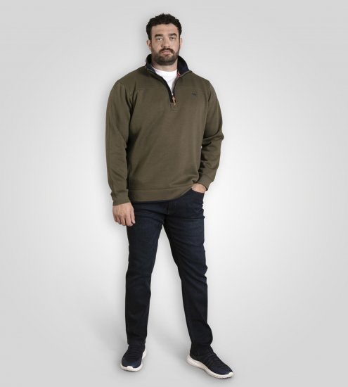 D555 Leicester 2 Quarter Neck Fleece Sweatshirt Khaki - Tröjor & hoodies - Stora hoodies & tröjor - 2XL-14XL