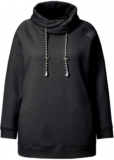 Ulla Popken Drawstring Collar Long Sleeve Sweatshirt Black - Collegetröjor & hoodies - 