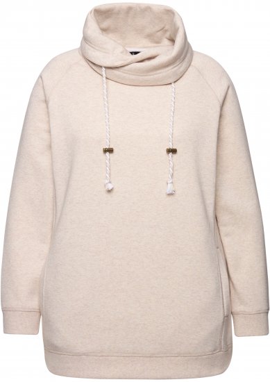 Ulla Popken Drawstring Collar Long Sleeve Sweatshirt Nature Melange - Collegetröjor & hoodies - 