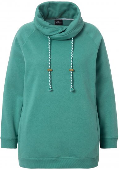 Ulla Popken Drawstring Collar Long Sleeve Sweatshirt Green - Collegetröjor & hoodies - 
