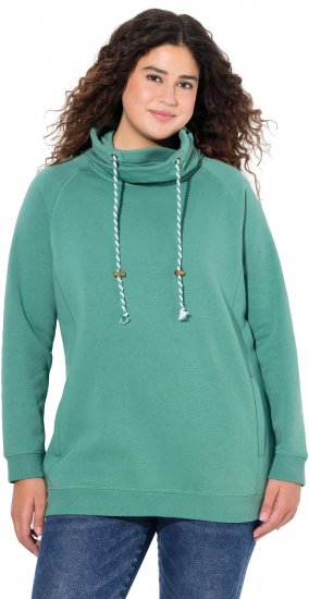 Ulla Popken Drawstring Collar Long Sleeve Sweatshirt Green - Collegetröjor & hoodies - 