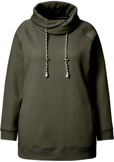 Ulla Popken Drawstring Collar Long Sleeve Sweatshirt Olive - Ulla Popken - 