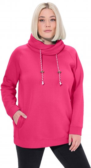 Ulla Popken Drawstring Collar Long Sleeve Sweatshirt Magenta Pink - Collegetröjor & hoodies - 