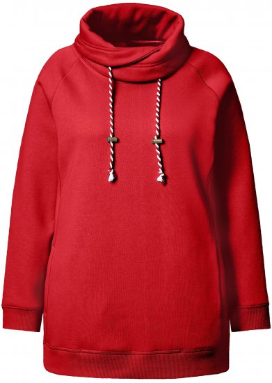 Ulla Popken Drawstring Collar Long Sleeve Sweatshirt Salsa Red - Collegetröjor & hoodies - 