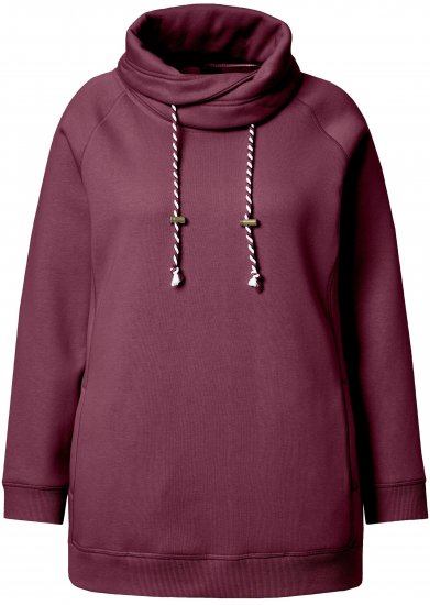 Ulla Popken Drawstring Collar Long Sleeve Sweatshirt Dark Berry - Collegetröjor & hoodies - 