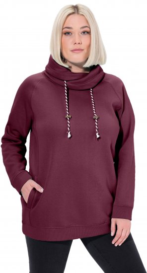 Ulla Popken Drawstring Collar Long Sleeve Sweatshirt Dark Berry - Collegetröjor & hoodies - 