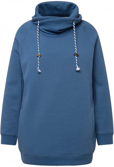 Ulla Popken Drawstring Collar Long Sleeve Sweatshirt Blue Denim - Collegetröjor & hoodies - 
