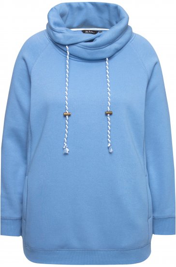 Ulla Popken Drawstring Collar Long Sleeve Sweatshirt Light Cornflower - Collegetröjor & hoodies - 