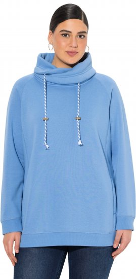 Ulla Popken Drawstring Collar Long Sleeve Sweatshirt Light Cornflower - Collegetröjor & hoodies - 