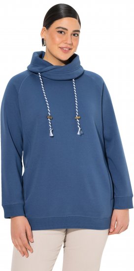Ulla Popken Drawstring Collar Long Sleeve Sweatshirt Ink Blue - Collegetröjor & hoodies - 