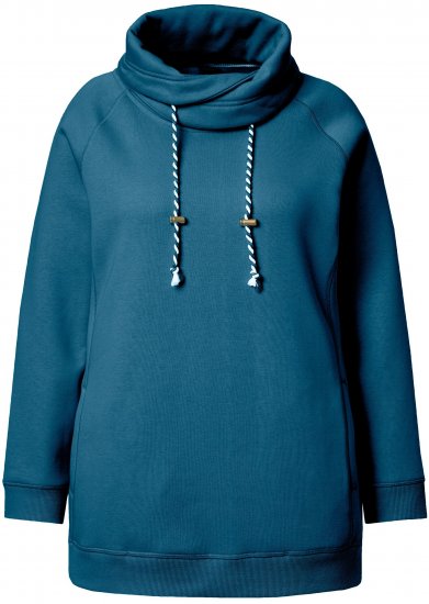 Ulla Popken Drawstring Collar Long Sleeve Sweatshirt Cerulean - Collegetröjor & hoodies - 
