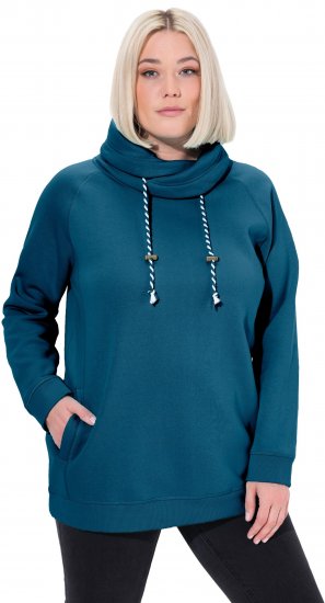 Ulla Popken Drawstring Collar Long Sleeve Sweatshirt Cerulean - Collegetröjor & hoodies - 