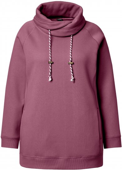 Ulla Popken Drawstring Collar Long Sleeve Sweatshirt Dark Rose - Collegetröjor & hoodies - 