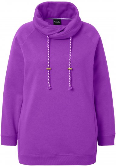 Ulla Popken Drawstring Collar Long Sleeve Sweatshirt Purple - Collegetröjor & hoodies - 
