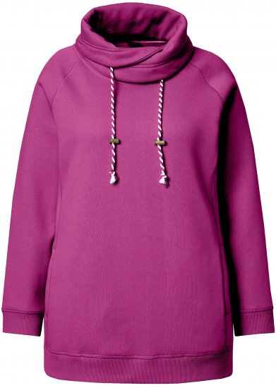 Ulla Popken Drawstring Collar Long Sleeve Sweatshirt Berry - Collegetröjor & hoodies - 