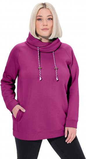 Ulla Popken Drawstring Collar Long Sleeve Sweatshirt Berry - Collegetröjor & hoodies - 