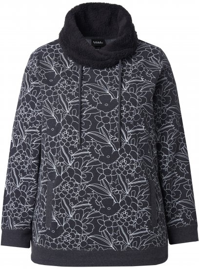 Ulla Popken Teddy Collar Printed Sweatshirt Black - Collegetröjor & hoodies - 