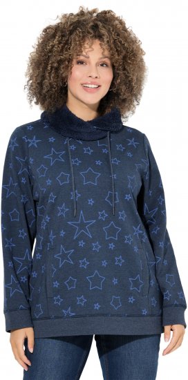 Ulla Popken Teddy Collar Printed Sweatshirt Navy - Collegetröjor & hoodies - 