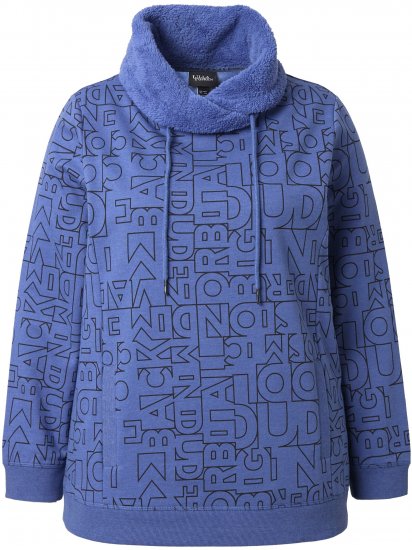 Ulla Popken Teddy Collar Printed Sweatshirt Atlantic Blue - Collegetröjor & hoodies - 