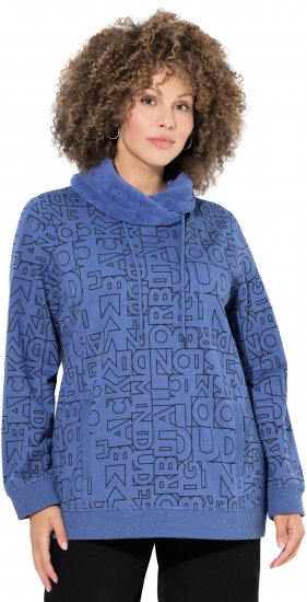 Ulla Popken Teddy Collar Printed Sweatshirt Atlantic Blue - Collegetröjor & hoodies - 