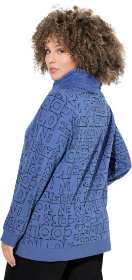 Ulla Popken Teddy Collar Printed Sweatshirt Atlantic Blue - Collegetröjor & hoodies - 
