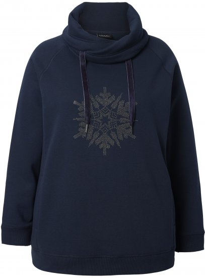 Ulla Popken Rhinestone Snowflake Turtleneck Sweatshirt Navy - Collegetröjor & hoodies - 