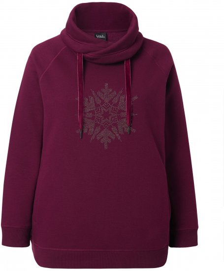 Ulla Popken Rhinestone Snowflake Turtleneck Sweatshirt Dark Ruby - Collegetröjor & hoodies - 