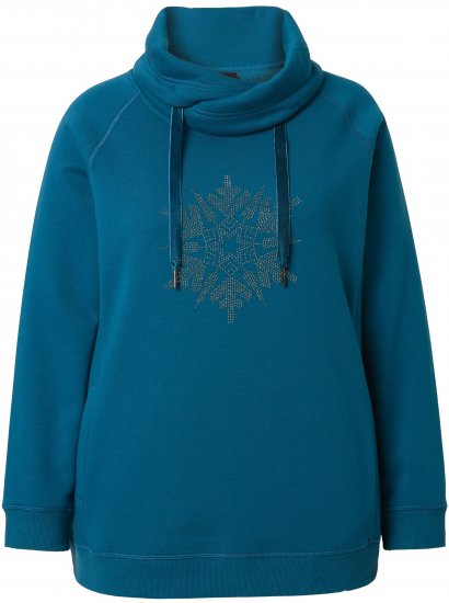 Ulla Popken Rhinestone Snowflake Turtleneck Sweatshirt Teal - Collegetröjor & hoodies - 
