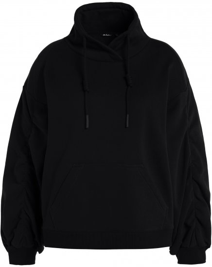 Ulla Popken Gathered Sleeve Oversized Fit Sweatshirt Black - Collegetröjor & hoodies - 
