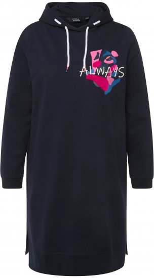 Ulla Popken Extra Long Abstract Graphic Hoodie Navy - Collegetröjor & hoodies - 
