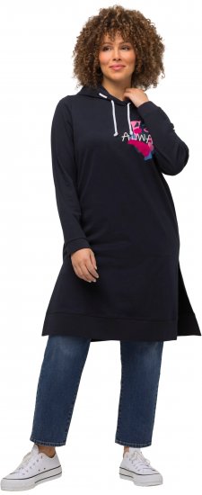Ulla Popken Extra Long Abstract Graphic Hoodie Navy - Collegetröjor & hoodies - 