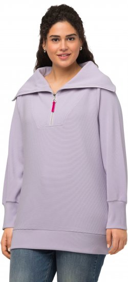 Ulla Popken Long Sleeve Troyer Collar Sweatshirt Pastel Lilac - Collegetröjor & hoodies - 