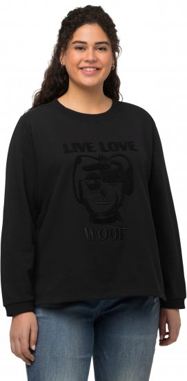 Ulla Popken Flock Print Long Sleeve Crew Neck Sweatshirt Black - Collegetröjor & hoodies - 