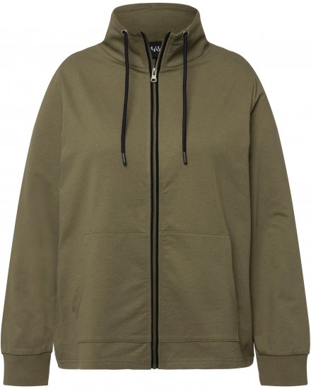 Ulla Popken Contrast Color Zip Up Sweatshirt Loden Green - Collegetröjor & hoodies - 