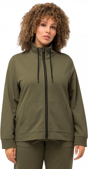 Ulla Popken Contrast Color Zip Up Sweatshirt Loden Green - Collegetröjor & hoodies - 