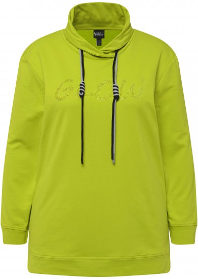 Ulla Popken GLOW Lettered Collared Sweatshirt Apple Green - Collegetröjor & hoodies - 