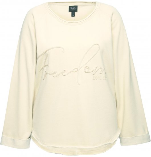 Ulla Popken Embroidered Freedom Rolled Edge Sweatshirt Sand - Collegetröjor & hoodies - 