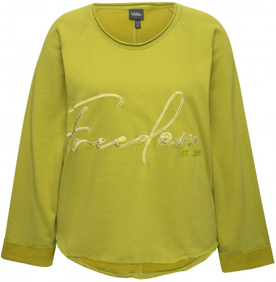 Ulla Popken Embroidered Freedom Rolled Edge Sweatshirt Avocado Green - Collegetröjor & hoodies - 