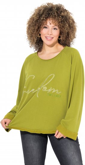 Ulla Popken Embroidered Freedom Rolled Edge Sweatshirt Avocado Green - Collegetröjor & hoodies - 