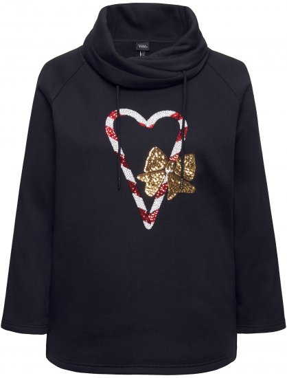 Ulla Popken Sparkling Candy Cane Graphic Sweatshirt Black - Collegetröjor & hoodies - 