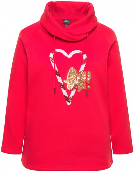 Ulla Popken Sparkling Candy Cane Graphic Sweatshirt Salsa - Collegetröjor & hoodies - 